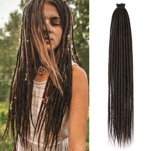 Miniatura 18 de Boho Dreads - Extensiones de rastas sintéticas de doble extremo con trenzas de caja, de 24 pulgadas, 10 hebras delgadas, suaves, color rojo y marrón