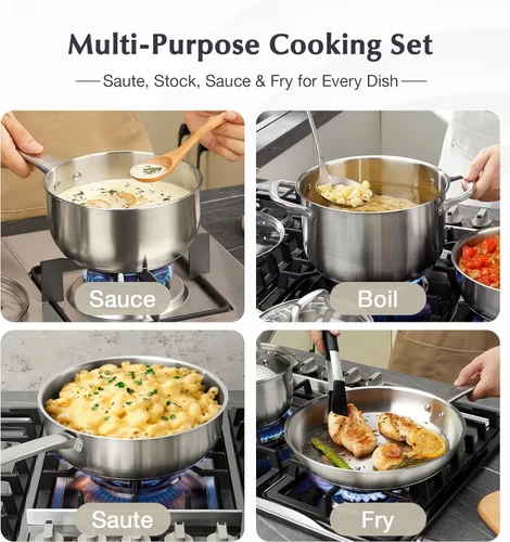 Miniatura 6 de KOCH SYSTEME CS Juego de ollas y sartenes de acero inoxidable, 10 piezas de utensilios de cocina de acero inoxidable para cocina profesional