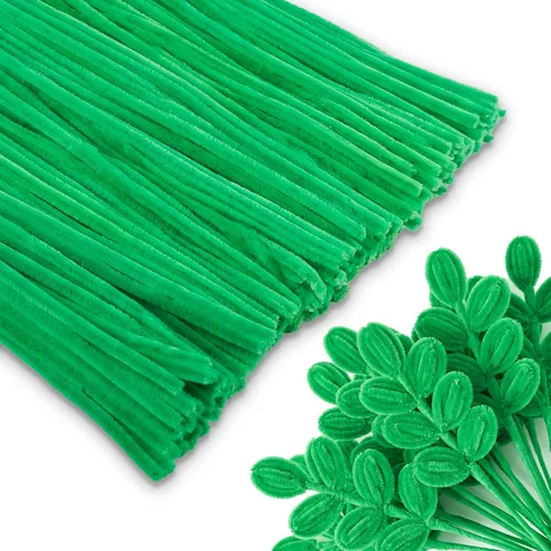 Caydo 200 limpiapipas verdes para decoración del día de la madre, tallos de felpilla para niños, proyectos de manualidades (0.236 in x 12 pulgadas)