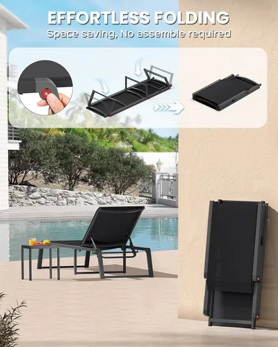 Miniatura 3 de Tumbona de aluminio para exteriores, plegable y sin montaje, sillas reclinables de 5 posiciones para exteriores junto a la piscina, tumbona de sol