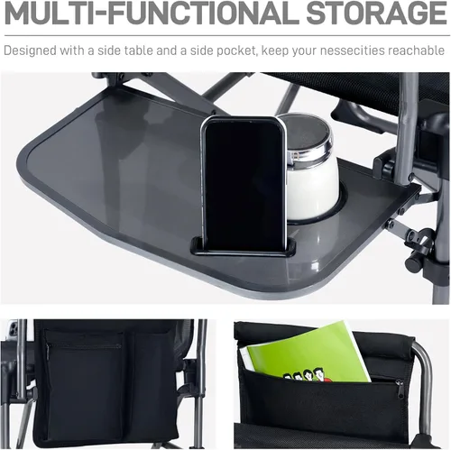 Miniatura 7 de EVER ADVANCED Silla alta de textileno para campamento, silla de directores de malla, taburete de bar plegable alto con mesa auxiliar para Malla Negra