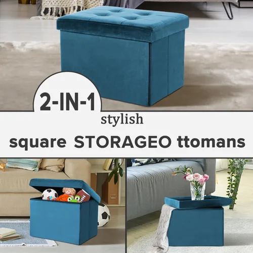 Miniatura 7 de LINMAGCO Taburete otomano plegable de almacenamiento, reposapiés de terciopelo con acolchado moderno otomano con almacenamiento para sala de estar