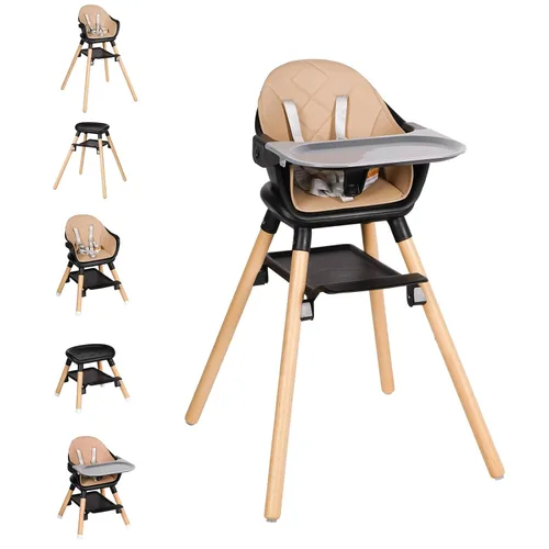 Miniatura 8 de Silla alta para bebé, sillas altas convertibles de madera 6 en 1 para niños pequeños, asiento elevador con doble bandeja y reposapiés reversible