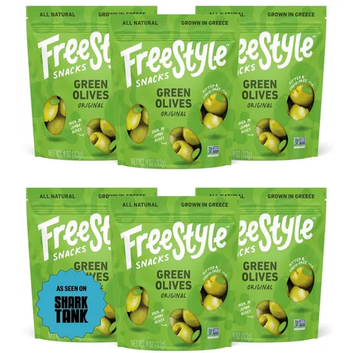 Miniatura 8 de Freestyle Snacks Paquetes de Aperitivos de Oliva - Como se ve en Shark Tank - Olivas verdes y Kalamata frescas sin hueso, tamaño jumbo, cultivadas