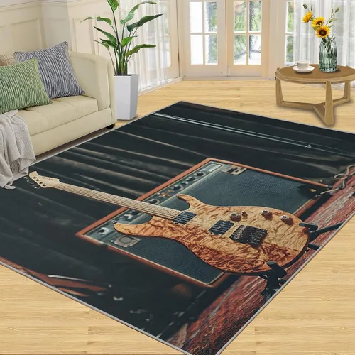 Miniatura 30 de Alfombra de guitarra, alfombra de 2 x 3 pies para entrada, alfombra de área musical, alfombra lavable de guitarra fresca para dormitorio, alfombra