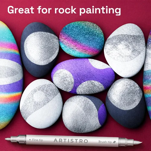 Miniatura 7 de ARTISTRO 24 marcadores de pintura acrílica plateada, bolígrafos de pintura para dibujo, para tela, rocas, vidrio, madera, moldes, regalo de artes