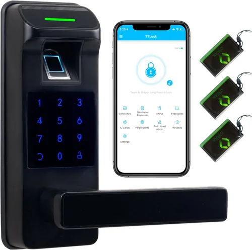 Miniatura 9 de Cerradura de puerta de huellas dactilares, control completo de aplicación resistente, teclado sin llave con mango reversible, perfecto para puertas