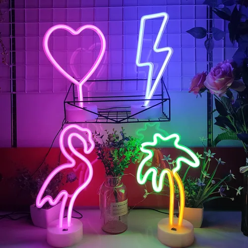 Miniatura 6 de JYWJ Letreros de neón con base de soporte, luz de neón alimentada por USB o 3 pilas AA, decoración LED de pared de escritorio, varias fiestas