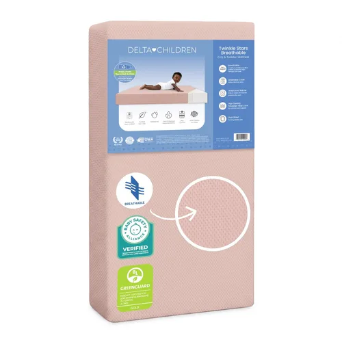Delta Children Twinkle Stars - Colchón para cuna y niños pequeños con funda transpirable y extraíble lavable a máquina, GREENGUARD Gold, cama de
