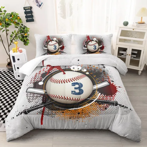 AILONEN Juego de edredón de béisbol tamaño individual, juego de ropa de cama para niños, cama deportiva para niños en una bolsa, 1 juego de edredón