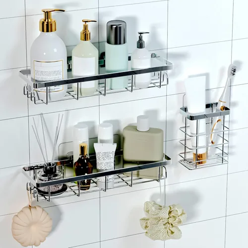 Miniatura 8 de Organizador de Cesta de Ducha con Ganchos, Estantes de Baño Autoadhesivos, Organizadores y Almacenamiento de Baño sin Taladro, Perfecto para RV