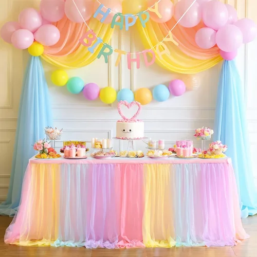 Miniatura 18 de Suppromo - Falda de mesa con tutú de calidad superior, con 3 capas de malla, plisada, de tul, para fiestas, bodas, baby shower, fiestas de Rosa