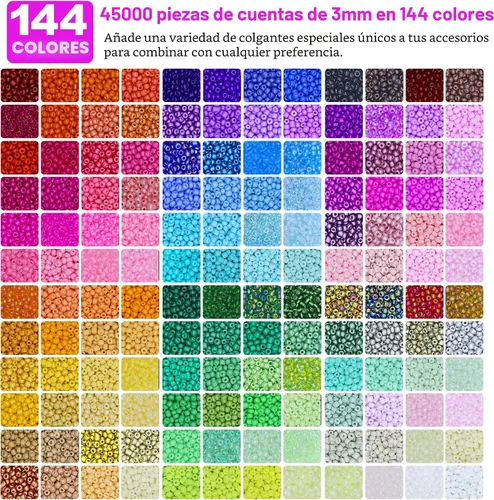 Miniatura 2 de Redtwo Kit de 45000 cuentas de cristal de 0.118 pulgadas, 7 cajas de 144 colores para pulseras, kit de pulsera de amistad con dijes y letras