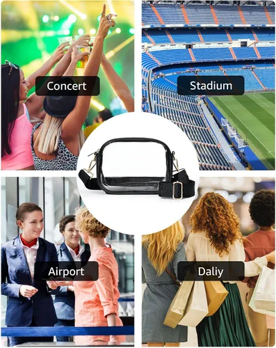 Miniatura 7 de Bulado Bolsa transparente para eventos de estadio, monederos transparentes para mujeres con correa ajustable, bolsa cruzada para fanáticos