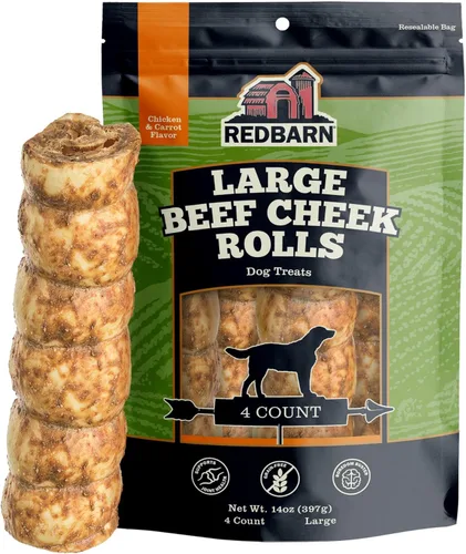 Miniatura 14 de Redbarn Pet Products Rollos de mejillas de res totalmente naturales para perros, mejillas de vaca sin granos, ricos en colágeno, disponibles