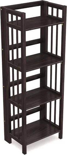 Miniatura 8 de Estantería plegable de 4 niveles Acabado de madera espresso 45 x 16 x 11.5 pulgadas Estante para libros y baratijas No requiere montaje