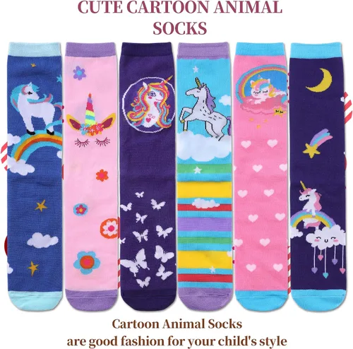 Miniatura 6 de Calcetines hasta la rodilla cálidos de algodón con diseño de animales para niñas