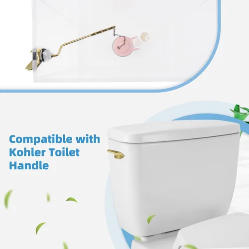 Miniatura 5 de Kit de repuesto universal de mango de inodoro dorado cepillado, mango de descarga de inodoro de montaje lateral/angular, compatible con Kohler
