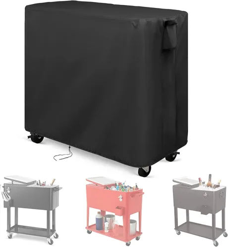 Miniatura 8 de Kingling Funda para carrito refrigerante para patio de 65-80 Quqrt, cubierta impermeable para carrito enfriador de aire libre con ruedas, cubierta