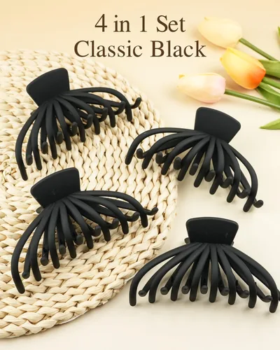 Miniatura 6 de Paquete de 4 pinzas para el cabello para mujer, pinzas grandes de 4.7 pulgadas para cabello grueso y delgado, pinzas de pelo grandes mate Negro