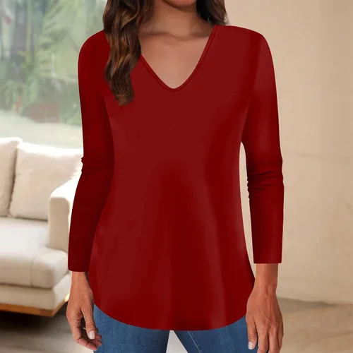 Miniatura 4 de Womens Clothes V Neck Slim Fit Pullover Tops Long Sleeve Retro Stripe Printing Blouses Lightweight Outfit