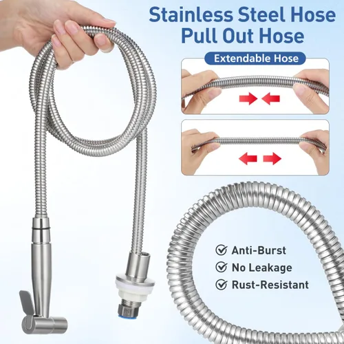 Miniatura 4 de Reemplazo del rociador de fregadero de cocina de acero inoxidable, cabezal rociador extraíble con manguera de 1.5 M, diámetro de interfaz de 1/2