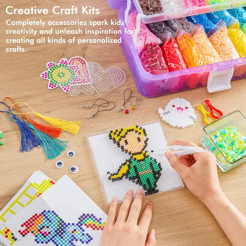 Miniatura 5 de Inscraft Kit de 25000 cuentas de fusibles con caja de almacenamiento portátil de 3 capas, juego de cuentas de hierro de 26 colores de 0.197 in