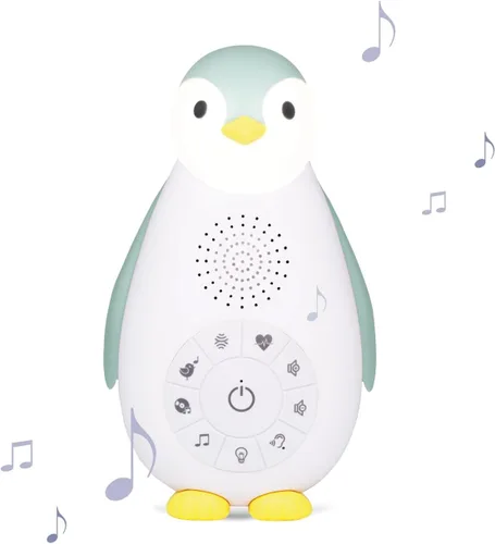 ZazuKids - Máquina de sonido portátil y luz nocturna, chupete de sonido azul con altavoz Bluetooth, diseño de pingüino Zoe, para bebés y niños