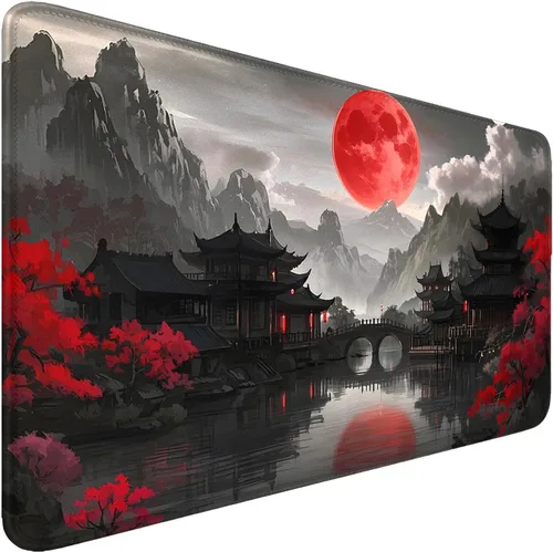 Tapete de juego MTG de fantasía de luna roja, 24 x 14 pulgadas, bordes cosidos, TCG, tapete de juego para MTG DTCG CCG RPG, juego de cartas