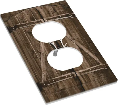 Miniatura 3 de Placa Decorativa de Pared de Granja Rústica con Cuerno de Madera para Puerta de Granero 1 Banda Duplex Cubiertas de Toma Eléctrica Soltera