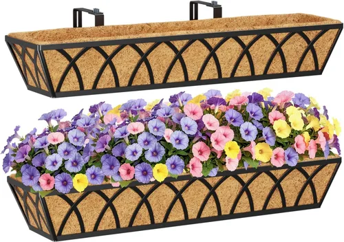 Miniatura 19 de HFHOME Paquete de 2 macetas de barandilla de 24 pulgadas, macetas de ventana resistentes, macetas ajustables para balcón para colgar barandillas