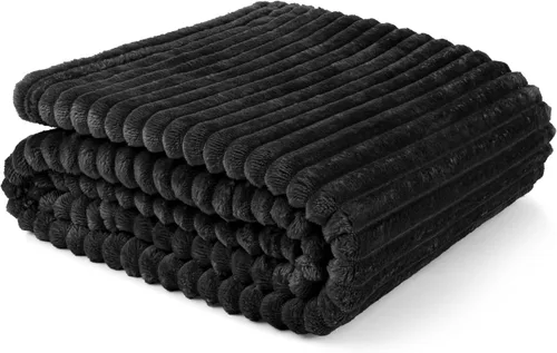 Miniatura 27 de PAVILIA Manta de forro polar súper suave, manta de franela de felpa mullida, cálida y acogedora manta de microfibra acanalada para sofá o cama, Negro
