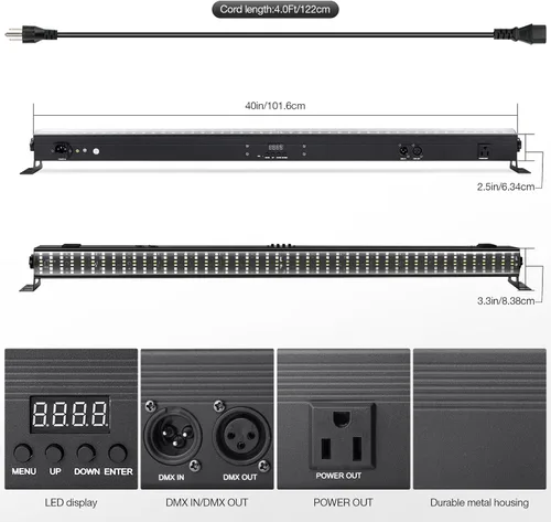 Miniatura 6 de Barra de luz estroboscópica de escenario, 100 W, 288 LED, RGBW, función de persecución de luz para DJ, mapeo de píxeles por control DMX Uplights