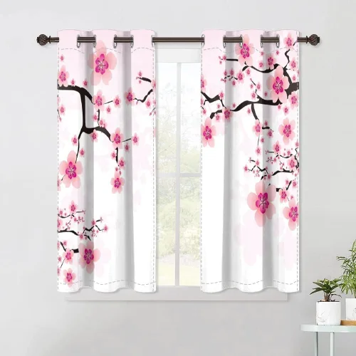 Miniatura 134 de Cortinas japonesas con pintura de tinta, monte Fuji, sol rojo, puesta de sol, hojas de bambú, cortinas de ventana para dormitorio, sala de estar
