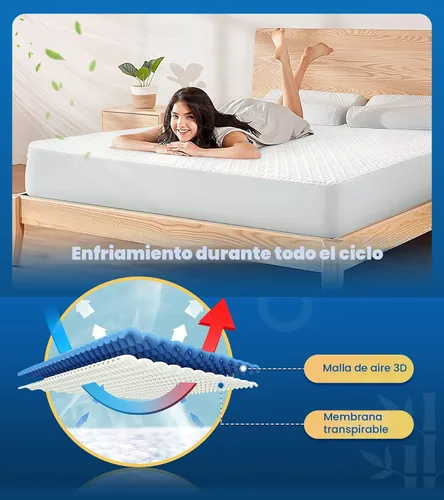 Miniatura 4 de Protector de colchón individual 100% impermeable premium, cubierta de colchón de tela de aire 3D transpirable refrescante, cubierta de cama suave