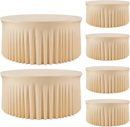 Miniatura 55 de 2 Pack White 72 inch Round Spandex Tablecloth, Washable Stretchy Fitted 6FT Round Tables,Elastic Edge with Skirt, Wrinkle-Free Table Cloths for