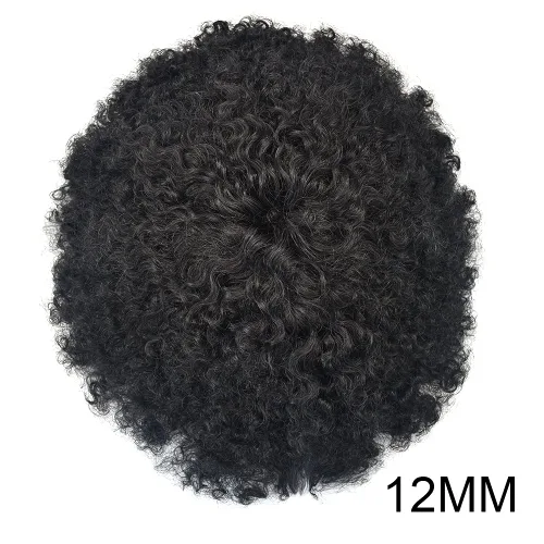 Miniatura 2 de Afro Toupee para hombres negros, sistema de reemplazo de cabello con base de piel de polietileno completo duradero para afroamericanos inyectados PU