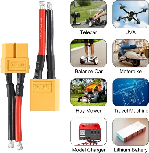 Miniatura 7 de 6 Pairs XT60 Connector 14AWG Silicon Wire Female and Male Extention Cable XT60 Plug Connector Compatible with RC Cars Boat Drone Lithium Battery