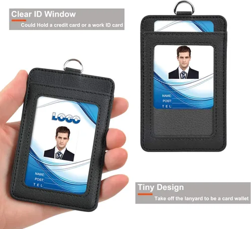 Miniatura 3 de Paquete de 2 soportes para tarjetas de identificación de piel sintética, soporte para tarjetas de identificación de Life-Mate con 1 ventana
