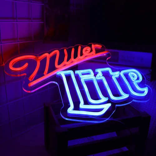 Miniatura 2 de Millers Light - Letreros de neón para decoración de pared en garaje, bar, pub o club, luz LED regulable hecha a mano para decoración del hogar, bar