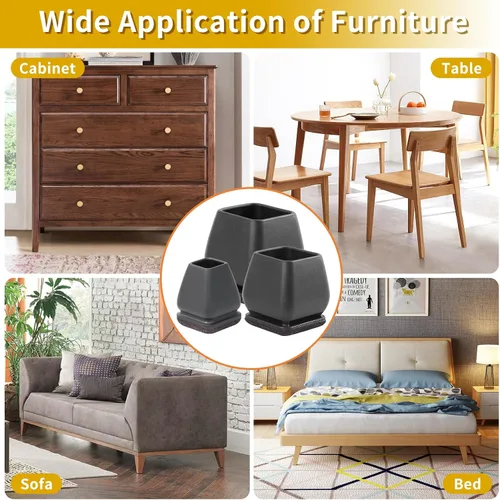 Miniatura 5 de Ezprotekt 24 protectores cuadrados de silicona para patas de silla para suelos de madera, almohadillas de fieltro negro para muebles, fundas