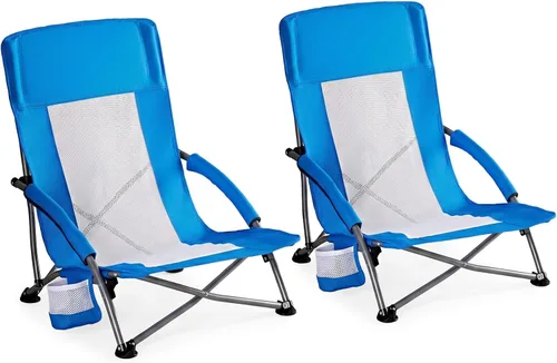 Miniatura 12 de DUMOS Silla de playa plegable para campamento, silla de playa ligera y baja portátil con soporte para tazas, bolsillo de almacenamiento, respaldo