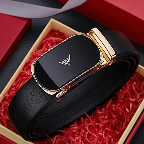 Miniatura 4 de VANNANBA Cinturones de trinquete de cuero para hombre, cinturón de cintura con hebilla automtica, cinturón para hombre con caja de regalo