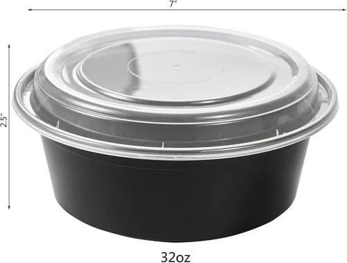 Miniatura 2 de FULING Recipientes redondos para preparación de comidas de 32 oz, 50 unidades, con tapas, de plástico, para almacenamiento de alimentos, caja