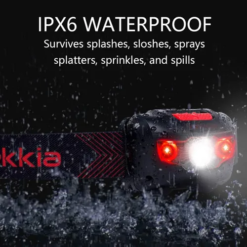 Miniatura 3 de Vekkia Linterna frontal LED ultra brillante - 5 modos de iluminación, lámpara de cabeza con LEDs blanco y rojo, accesorios para acampar. Luz frontal