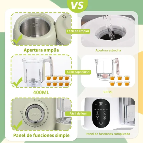Miniatura 5 de AMZBABYCHEF Fabricante de Alimentos para Bebés, Procesador de Alimentos para Bebés y Vaporizador 4 en 1, Mezclador de Puré, Fabricante de Puré Verde