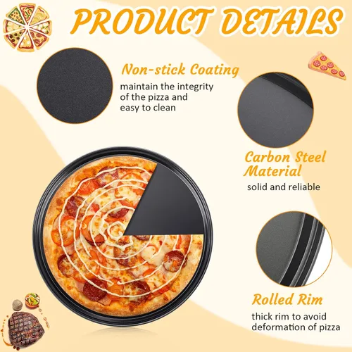 Miniatura 3 de Meanplan 8 piezas antiadherentes para hornear pizza, sartén redonda para horno, bandeja de horno de acero al carbono, para hornear pasteles