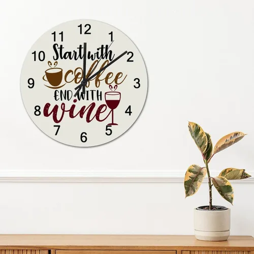 Miniatura 2 de Relojes de pared silenciosos de PVC sin tictac, comienza con extremo de café con relojes de pared redondos de vino, funciona