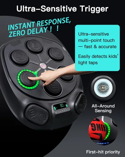 Miniatura 3 de shroop Máquina de Boxeo Musical para Adultos y Niños — Entrenador de Golpes Interactivo Bluetooth Montado en Pared, Alta Sensibilidad, Adaptación al