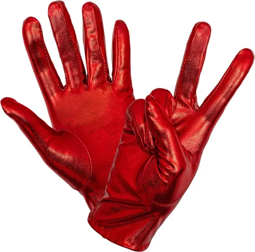 Miniatura 4 de Skeleteen Guantes de disfraz de color rojo metálico, juego de guantes de vestir elásticos de noche de superhéroe rojo brillante para hombres